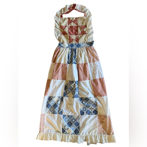 VTG Handmade Quilt Boho Prairie Patchwork Pinafore Apron Maxi Dress Hippie OOAK - Picture 6 of 14